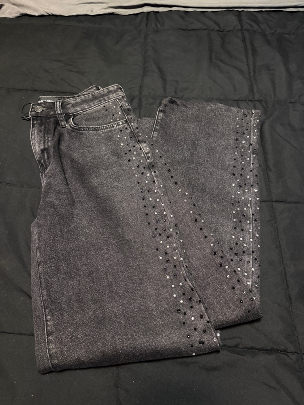 Fashion Nova Black Straight-Leg Jeans with Stud Detail